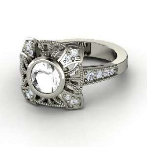  Chevalier Ring, Round Rock Crystal 14K White Gold Ring 