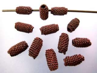 Handmade solid copper wire Twisted Coil beads resembling a basket 