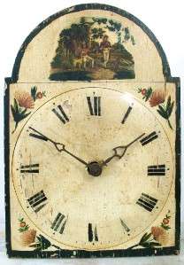 ANTIQUE 1800s GERMAN BLACK FOREST WOODEN PLATE WALL CLOCK HAND PAINTED 