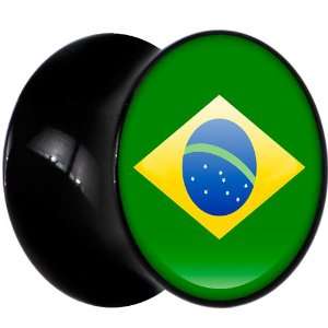  13mm Black Acrylic Brazil Flag Saddle Plug Jewelry
