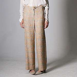 CHANEL SS 2001 Trouser Pant in Taupe Boucle Wool Woven Pastel Plaid 