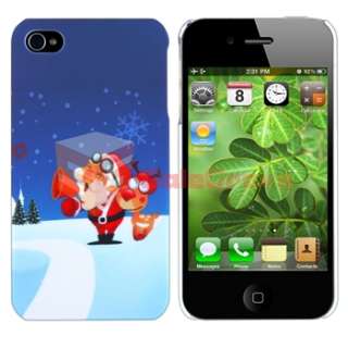   Gift Snow Santa Claus Blue Case+Diamond Guard for iPhone 4 G 4S  