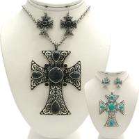 CHUNKY TURQUOISE CROSS NECKLACE SET COSTUME JEWELRY  
