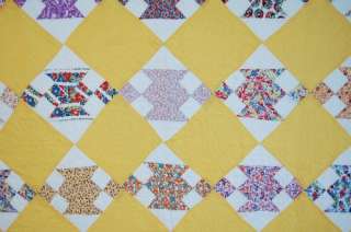 CHEERY 30s Jacobs Ladder Antique Quilt ~NICE YELLOW  