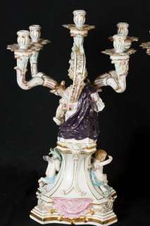 Pair Sevres Porcelain Candelabras French Cherub Maiden Candles  