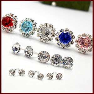   1pack (3pairs) earring crystal CZ stud small medium big size  