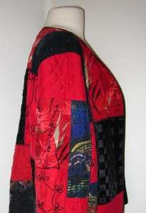 Chico Chicos Black Red Silk Dragon Quilted Silk Lined Jacket Size 2 