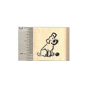  Small Dog with Ball Rubber Stamp   Wood Mounted: Arts 