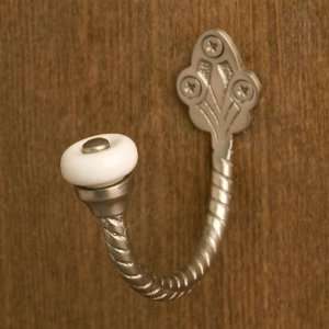  Small Twisted Rope Brass Hook with Ceramic Knob   Brushed 