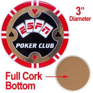  ESPN Poker Club Ceramic Coasters with Cork Bottoms 