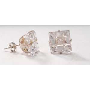  Sterling Silver 10mm Square Cubic Zirconia Stud Earrings 