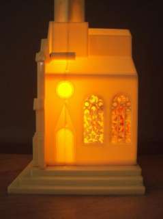   RAYLITE Musical Silent Night Lighted Celluloid Stained Glass Church