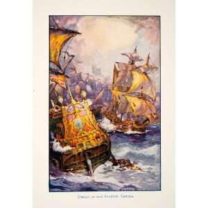   Sailing Ocean War Battle Boat Mast   Original Color Print: Home