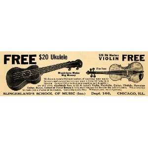 1920 Ad Slingerlands Music School Ukulele Violin Class   Original 