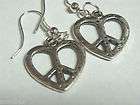 Silver Vt Antique Hammered Heart Peace Sign Lk Biker Earrings by 