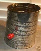 VINTAGE BROMWELLS MEASURING SIFTER RED WOOD HANDLE  