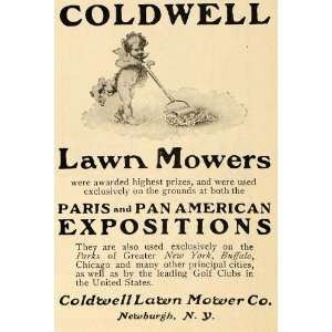 1902 Ad Coldwell Lawn Mowers Paris Exposition Cupid   Original Print 