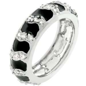    White Gold Bonded Silver Black Enamel CZ Stacker Ring Jewelry