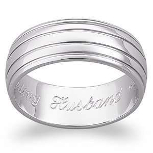   Silver Ridged Engraved Wedding Band   Personalized Jewelry Jewelry