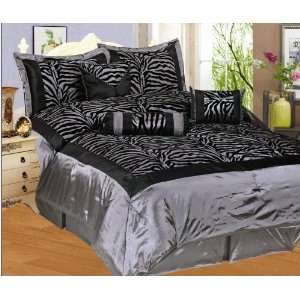  Faux Silk Flocking Grey / Black Zebra Printing Comforter 