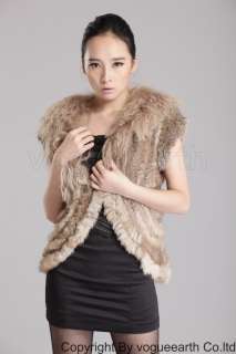 9149 new real good quality lamb collar knitted rabbit fur 2 color vest 