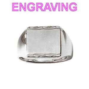   Silver Rectangular Signet Ring   Your Message Engraved Free Jewelry
