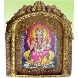 Lord Ganesha sitting on throne & giving blessings poster paintings in 