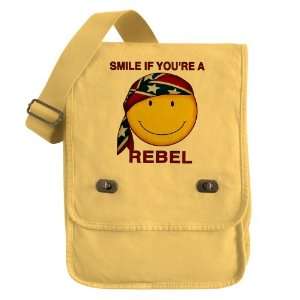   Field Bag Yellow US Rebel Flag Smiley Face Smile If Youre A Rebel