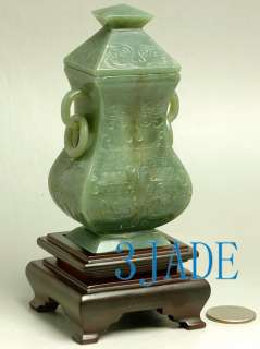 Natural Hetian Celadon Nephrite Jade Carving / Sculpture Vase Statue 