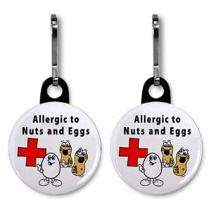 Allergies to NUTS and EGGS Medical Alert 2 Pack 1 inch Black Zipper 