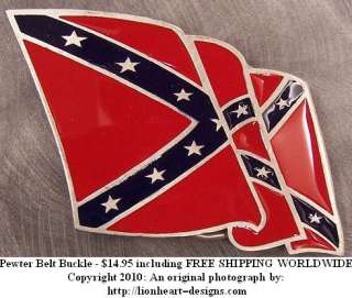 CSA Pewter Belt Buckle Confederate Flag Unfurled NEW  