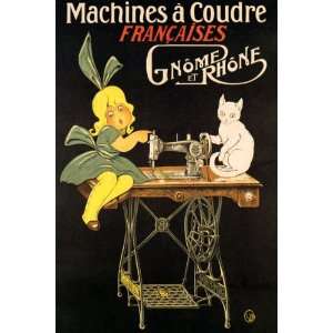   GIRL CAT MACHINES A COUDRE LARGE VINTAGE POSTER REPRO