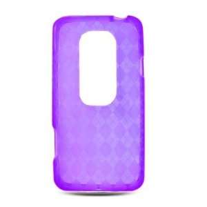  TPU Plaid Purple Silicone Skin Gel Cover Case For HTC EVO 