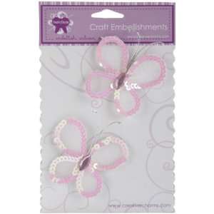 Sequined Butterfly 2/Pkg Pink