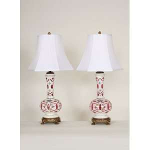  Pair of Vintage Czech Cased Glass Table Lamps, c.1930 