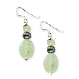   Silver Green Prehinite and Green Cultured Freshwater Pearl Earrings