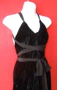 BCBG black crushed crinkle velvet halter dress with HI LOW HEM $246 