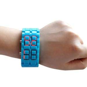 Blue/Red LED Mens Digital Lava Style Wrist Sports Watch  