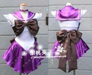 Sailor Moon Cosplay Costume Purple Brown Dress Saturn with gloves 