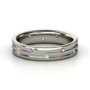  Slalom Band, Sterling Silver Ring with Amethyst & Diamond 