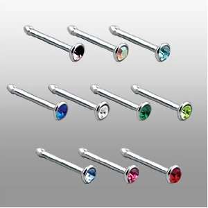   Bone Studs With 2mm Green CZ   20G   1/4 Length   Sold Individiually