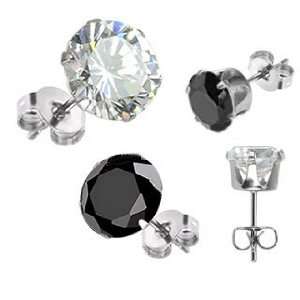   Stud Earring with 3mm Round Black CZ   22G (0.6mm)   Sold as a Pair