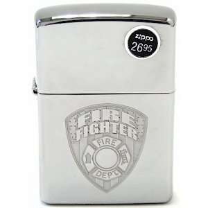  FireFighter Fire Dept Emblem Chrome Zippo Lighter: Sports 
