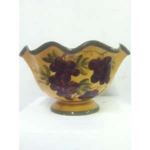 Tuscany Kitchen Decor Grape Pedestal fruit Bow, Salad Bowl  