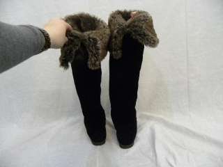 SAM EDELMAN Black Suede Fur Cuff Boots Shoes 10  