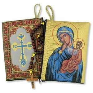    Icon Russian Rosary Case Saint Mary Cloth 2 Sided 