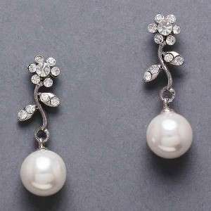 Bridal Design Pearl Austrian Crystal Dangling Earrings  
