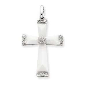  0.09 Ct. Tw. Diamond White Agate Cross in 14k White Gold Jewelry