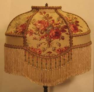 Vintage Victorian Floor Lampshade Roses Fringe Beads  