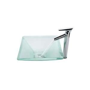 Kraus Frosted Aquamarine Glass Vessel Sink and Decus Bathroom Faucet 